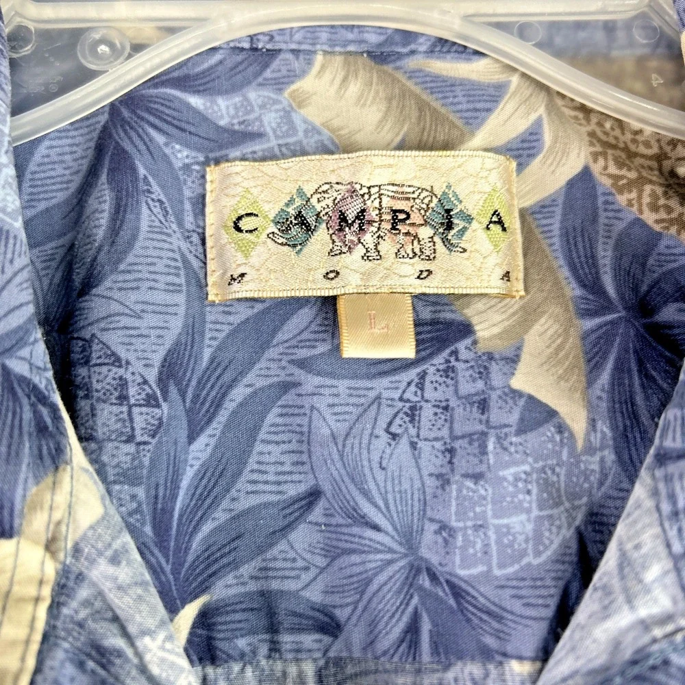 Campia Moda Mens L Hawaiian Shirt Pineapple Blue Floral Camp Cruise Vacation VTG